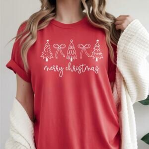 Women Christian Shirt Merry Christmas Bows Faith T-shirt Graphic Tee Unisex Gift